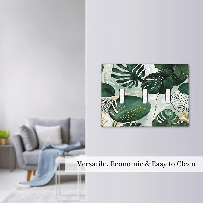 Decorative Switch Plates Boho Tropical Leaves 3 Gang Wall Plate Triple Toggle Light Switch Cover Faceplate Electrical Wall Panels for Bedroom Bathroom Decor