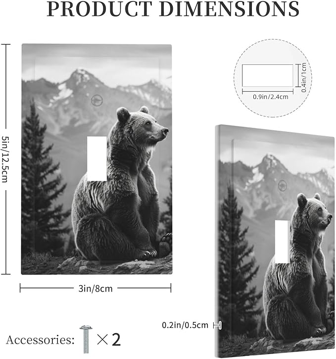 Light Switch Cover Plate Black White Bear Mountain Pine Trees Wilderness 1 Gang Single Toggle Decorative Switch Plates Wall Plates Electrical Faceplate for Bathroom Bedroom Decor