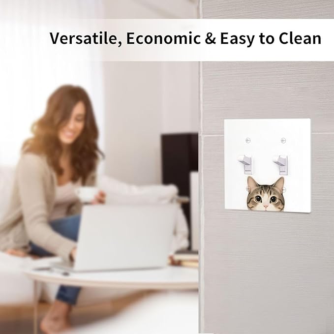 Cat Double Toggle Wall Plate Decorative 2 Gang Light Switch Covers Electrical Switchplate Home Decorate Faceplat for Bathroom Bedroom Kitchen Room 4.5 x 4.5 Inch