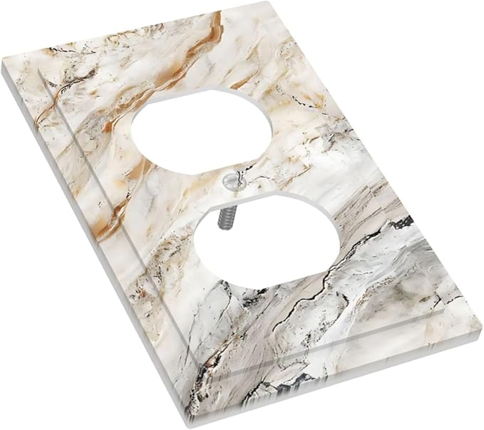 Matte Beige Gold Marble Granite Abstract Print Outlet Covers 1 Gang Duplex Light Switch Cover Decorative Switch Plates Electrical Receptacle Faceplate Wall Plate for Bathroom Kitchen Decor