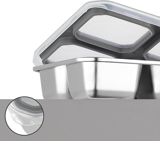 BEFOY 4 Pack Stainless Steel Snack Containers with Lids 4 Compartment Food Storage Containers for Adults & Kids Meal Prep Containers Reusablele (grey, 2)