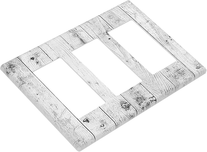 Light Switch Covers Rustic White Grey Wood Grain 3 Gang Rocker Electrical GFCI Decorative Triple Outlet Wall Plate Cover Switchplate for Farmhouse Home Decor