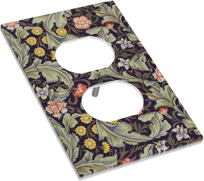 Boho William Morris Floral Green Leaves Flower Outlet Covers 1 Gang Duplex Light Switch Cover Decorative Switch Plates Electrical Receptacle Faceplate Wall Plate for Farmhouse Home Decor