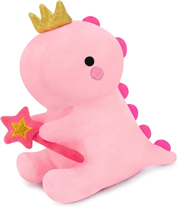 SQEQE Dinosaur Stuffed Animal, Cute Dinosaur Plush Toys with Fairy Wand, Dino Plushies Anniversary Birthday Gift for Her Girls Boys Boyfriend Girlfriend(Pink,12 inch)