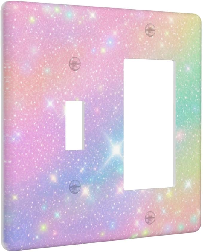 Decorative Outlet Covers Rainbow Shiny Gradient Colors 2 Gang Wall Plate Cover 1 Toggle 1 Rocker Combination Light Switch Plate Covers Jumbo Switch Cover for Kids Room Nursery Decor