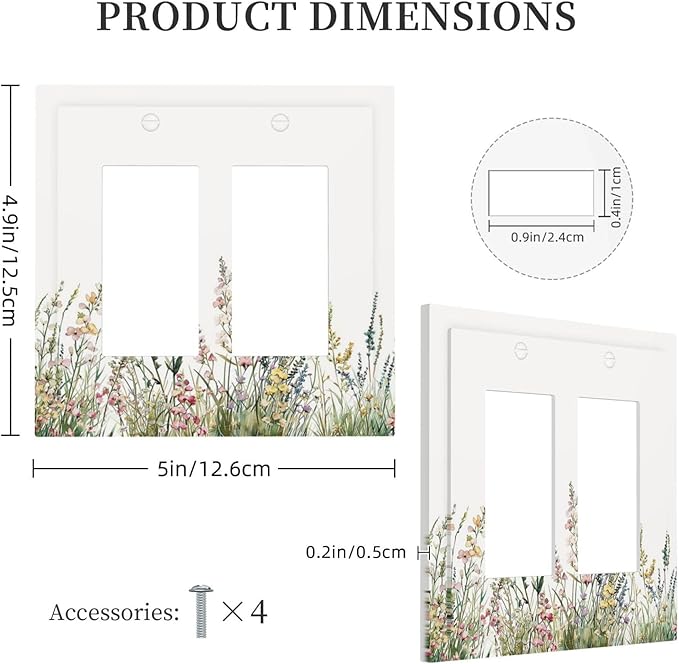 Decorative Outlet Covers Boho Wildflower Green Leaves Rustic Floral Botanical 2 Gang Double GFCI Rocker Electrical Wall Panels Light Switch Cover Plate for Bedroom living Room Decor