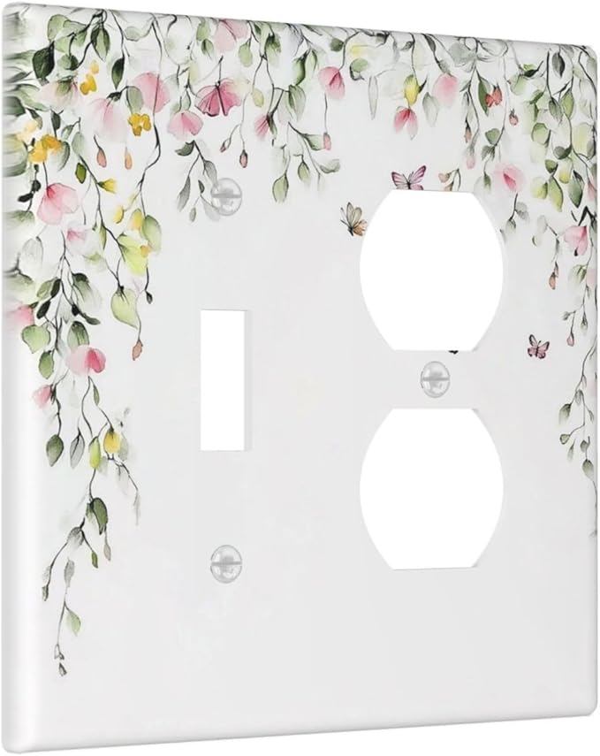 Watercolor Flowers Vine Colorful Butterfly Floral Wallplates 1 Toggle 1 Duplex Switch Plate Electrical Gfci Faceplate Decorative Light Switch Covers For Bed Room Living Room Decor