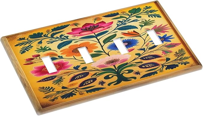 Decorative Art Light Switch Covers ColorFul Blooms Quad Toggle 4 Gang Wall Plate Switch plate Electrical Faceplate for Home Decor