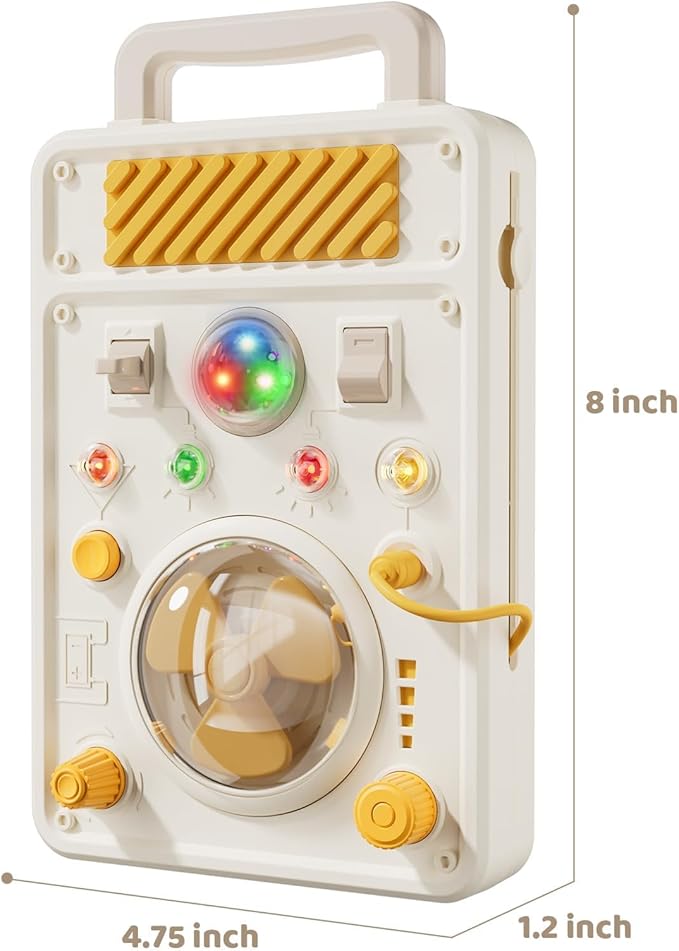 SOCBTNSO Montessori Busy Board for 1+ Year Old - Electronic Light & Activity with Buttons, Switches, Fan & Rotating Knobs | Sensory Learning Travel Toys & Gifts for Toddler Boy/Girl Age 1 2 3