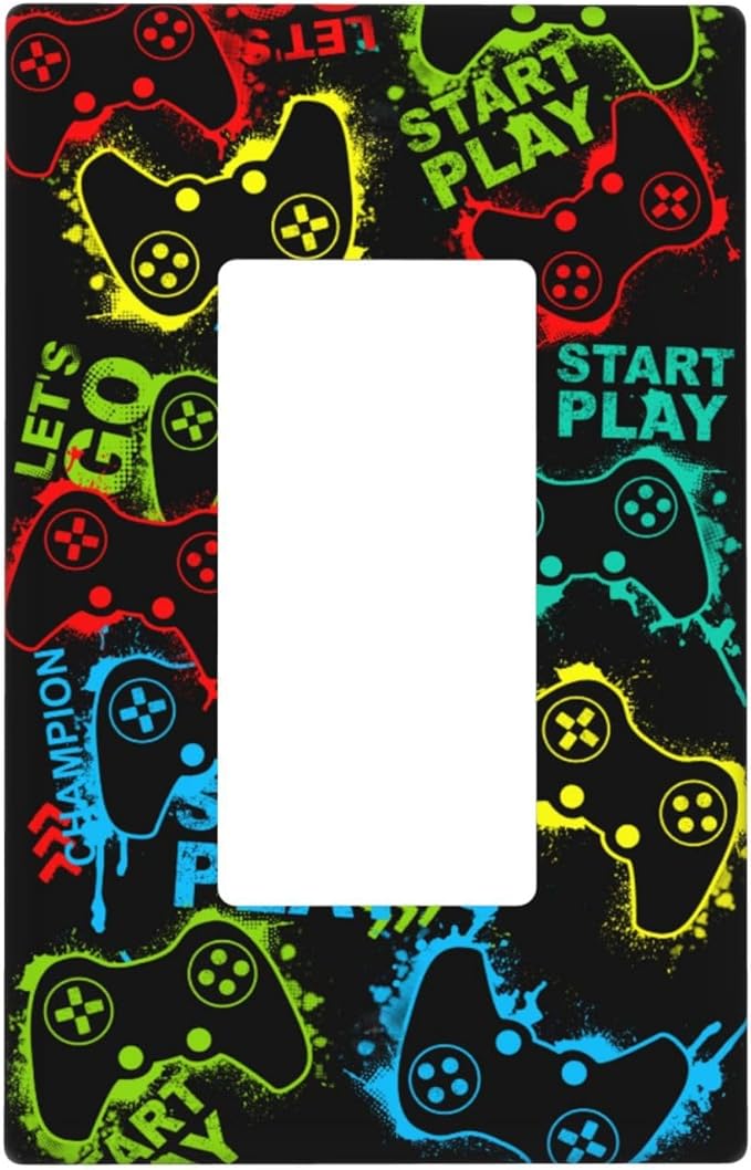 Video Game Single Gang Rocker Light Switch Cover Plates Decorative Outlet Covers, 1 Gang Rocker Wall Plate