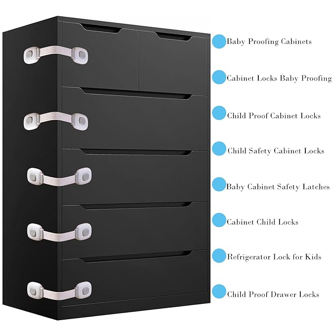 Fursafe&Q Baby Cabinet Locks, Child Safety Cabinet Proofing -Child Safety Strap Locks Adhesive Drawer Fridge Ovens Door Toilet Latches No Drill Multi-Purpose for Furniture Kitchen Lock (ZGrey, 12Pack)