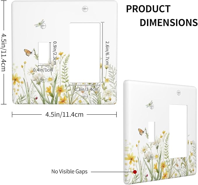 Colorful Wildflowers Dragonfly Butterfly Floral Outlet Covers 1 Toggle 1 Rocker Combination Decorative Wall Plate Electrical Switch Plates Light Switch Cover Plate for Bedroom Living Room Decor