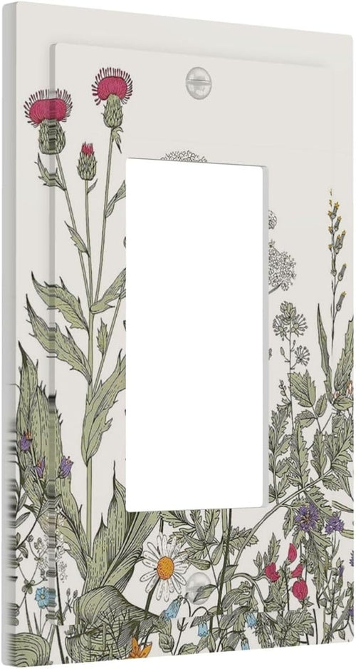 1 Gang Single GFCI/Decorator Rocker Outlet Light Switch Wall Plate Cover Vintage Rustic Spring Floral Spring Flowers Leaf Botanical Herbs Wildflower Decorative One Device Electrical Faceplate Dimmer