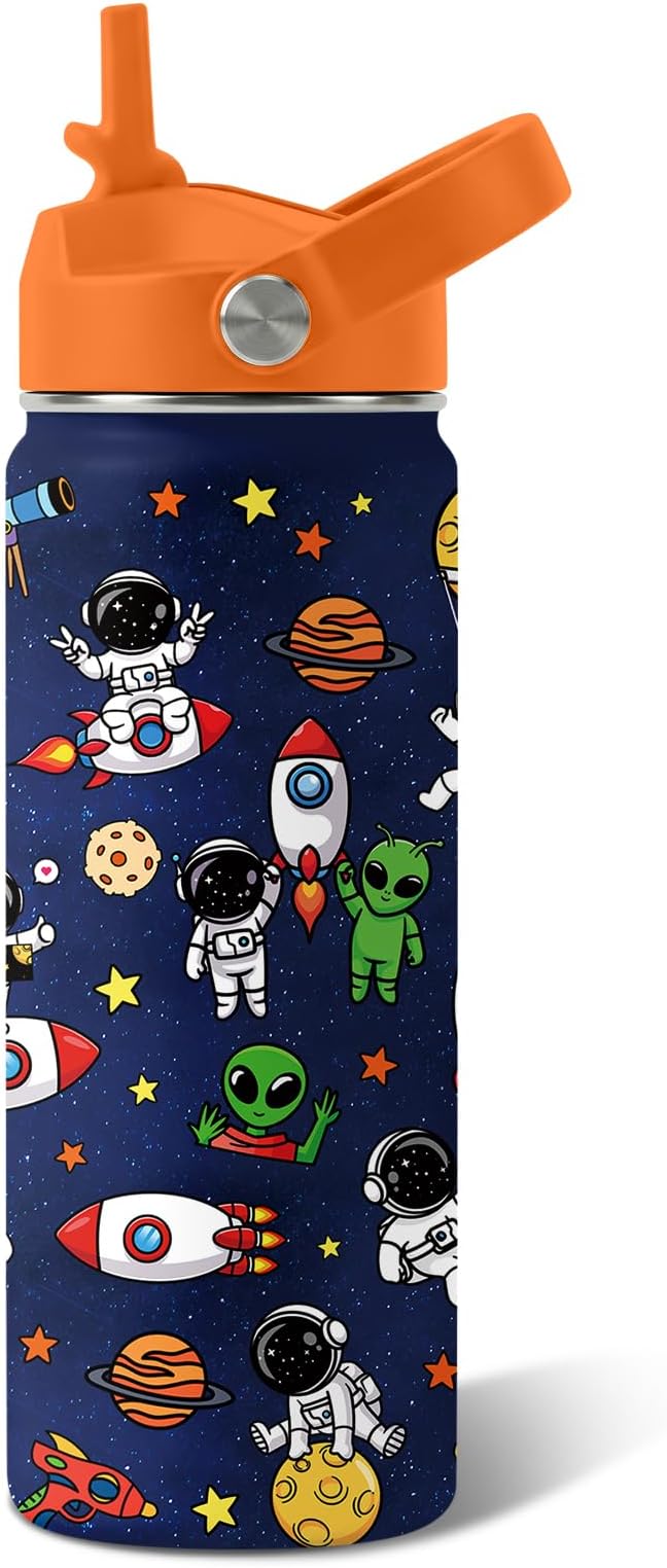 Space Astronomy Gifts for Kids - 18 Oz Kids Water Bottle with Straw Lid, Stainless Steel Insulated Tumbler, Leak Proof, BPA-Free, for Boys, School, Travel - Universe Children Birthday Gifts Cups(1pc)