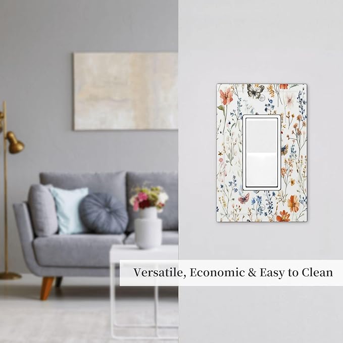Decorative Outlet Covers Vintage Wildflowers Plants Floral 1 Gang Single Rocker Light Switch Cover Plate Wall Plates Gfci Faceplate For Bed Room Living Room Decor