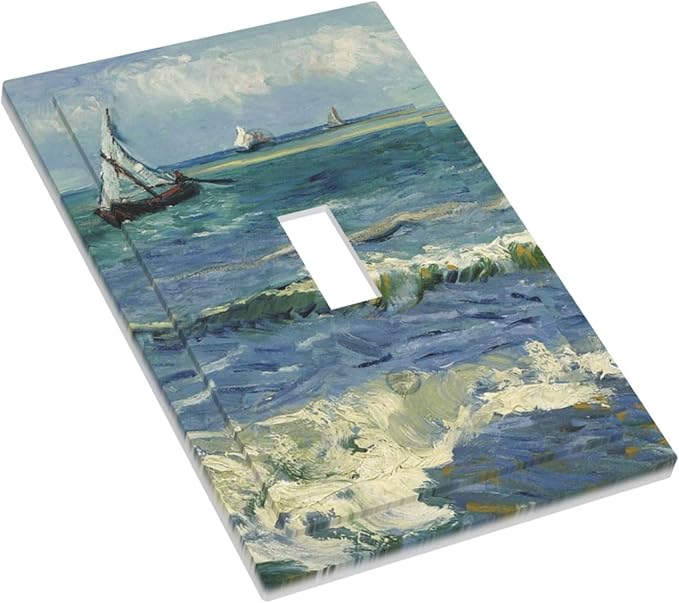 Nautical Ocean Waves Sailboat Painting Blue Sky Decorative Light Switch Cover 1 Gang Single Toggle Device Electrical Faceplate Switchplates Decorator Outlet Wall Plate for Bathroom Bedroom Decor