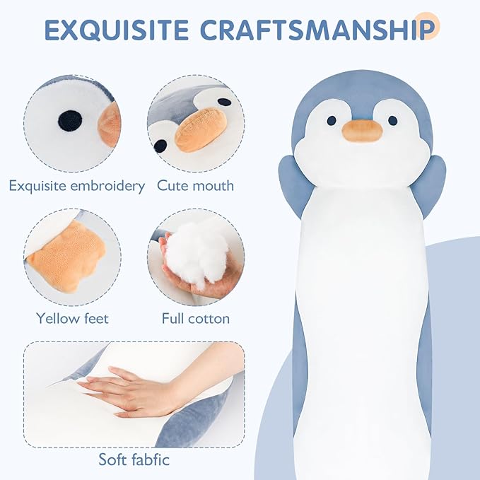 Dalmao 44 inch Giant Penguin Stuffed Long Body Pillow, Penguin Stuffed Animal, Jumbo Soft Plush Toy Plushies Cuddle Gift for Kids Boys Girls Birthday