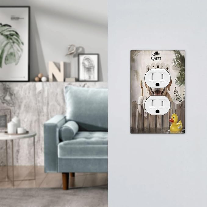 Funny Dog Rustic Farmhouse Wooden Fence Labrador Outlet Covers 1 Gang Duplex Light Switch Cover Decorative Switch Plates Electrical Receptacle Faceplate Wall Plate For Kids Room Bathroom Decor
