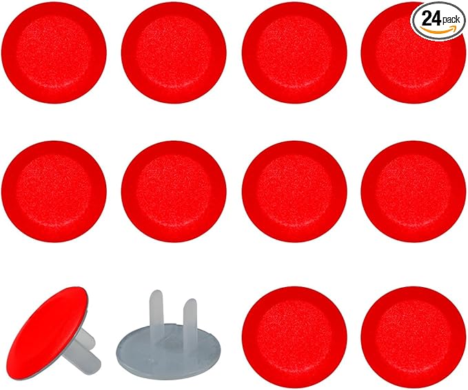 24 Packs Pure Red Pattern Outlet Covers Child Proofing, Child Proof Socket Plug Covers, 2-Prong Wall Plug Plate Caps for Kids Room, Home, Bedroom, Kitchen