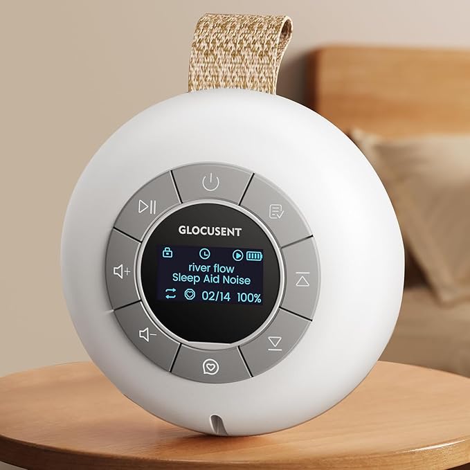 Glocusent Portable White Noise Machine, 62 Soothing Sounds, 2000mAh Battery for 30Hrs Long Lasting - Noise Canceling for Office & Sleeping, Travel Sound Machine for Baby Kids Adults