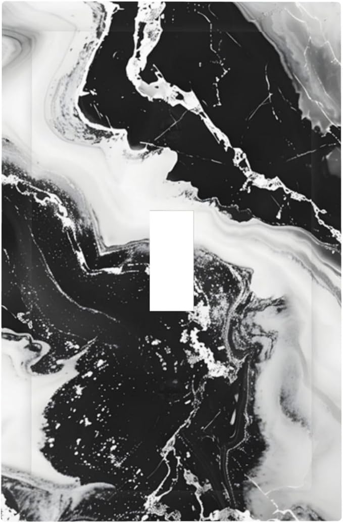 Ink Painting Marble Black White Abstract Luxurious Print Decorative Light Switch Cover 1 Gang Single Toggle Device Electrical Faceplate Switchplates Decorator Outlet Wall Plate for Kitchen Office