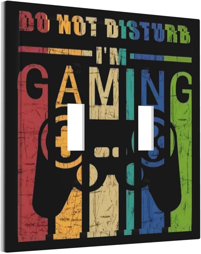 Game Videos Gaming Playing 2 Gang Double Toggle Light Switch Cover Electric Wall Plate Electrical Faceplate for Bathroom Home Living Room Jumbo Size Decor