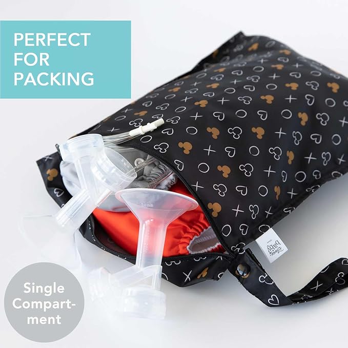Bumkins Disney Waterproof Wet Bag for Baby, Travel, Swim Suit, Cloth Diapers, Pump Parts, Pool, Beach, Gym Clothes, Toiletry, Hook to Stroller, Daycare, Zip Reusable Wetdry Packing, Minnie Mouse Icon