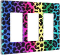 Rainbow Colorful Leopard 3 Gang Triple Rocker/Decor Light Switch Wall Plate Cover Decorative Electrical Faceplate For Girls Boys Home Bedroom Decorate Large Size 6.57" x 4.65