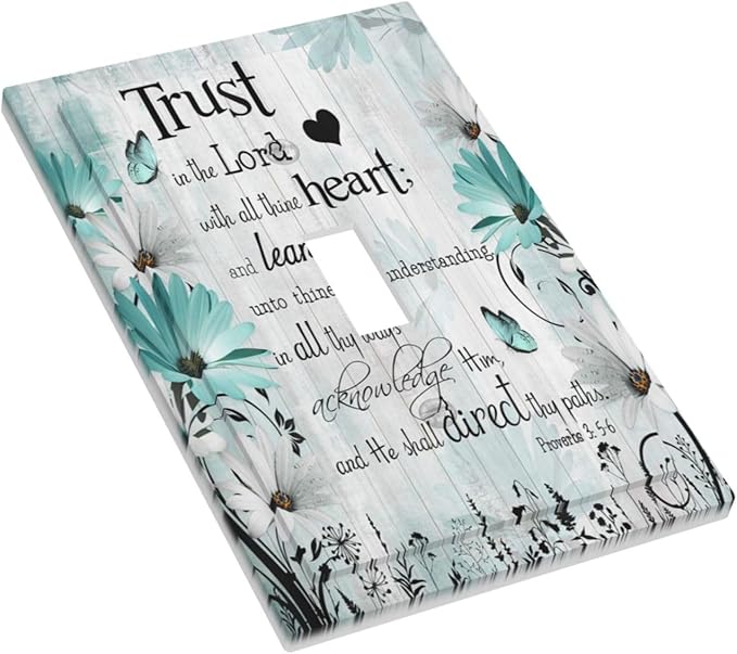 Rustic Teal Daisy Bible Verse Wooden Inspirational Quote Decorative Light Switch Cover 1 Gang Single Toggle Device Electrical Faceplate Switchplates Decorator Outlet Wall Plate for Bedroom Living Room