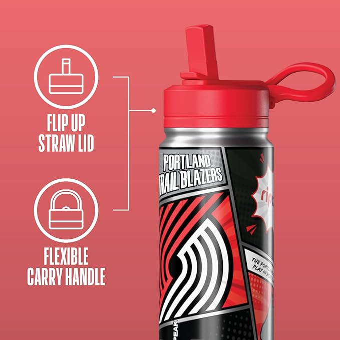 Hydrapeak x NBA Portland Trail Blazers 20 oz Stainless Steel Water Bottle, Officially Licensed Double Wall Insulated Sports Bottle with Straw Lid, Reusable Leakproof Gift for Kids & Adults