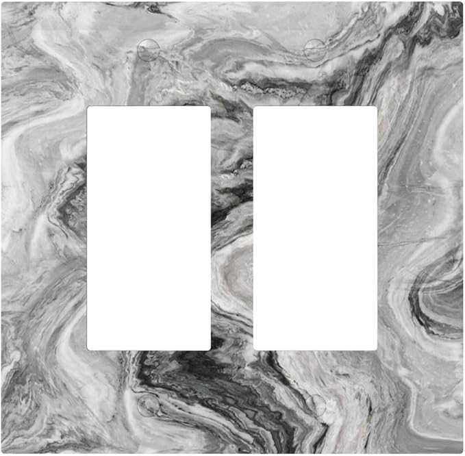 Beautiful Grey Marble Texture Simple Abstract Print Decorative Outlet Covers 2 Gang Double GFCI Rocker Electrical Wall Panels Light Switch Cover Plate for Bathroom Kitchen Decor