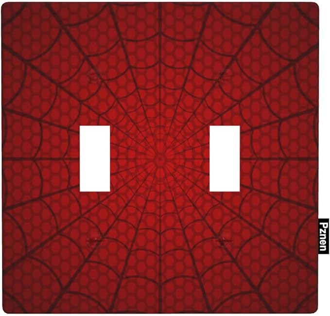 Red Spider Web 2-Gang Double Toggle Wall Plate, Hero Theme Cartoon Light Switch Cover for Man Cave & Teen Boys Room 4.5 x 4.5 Inch