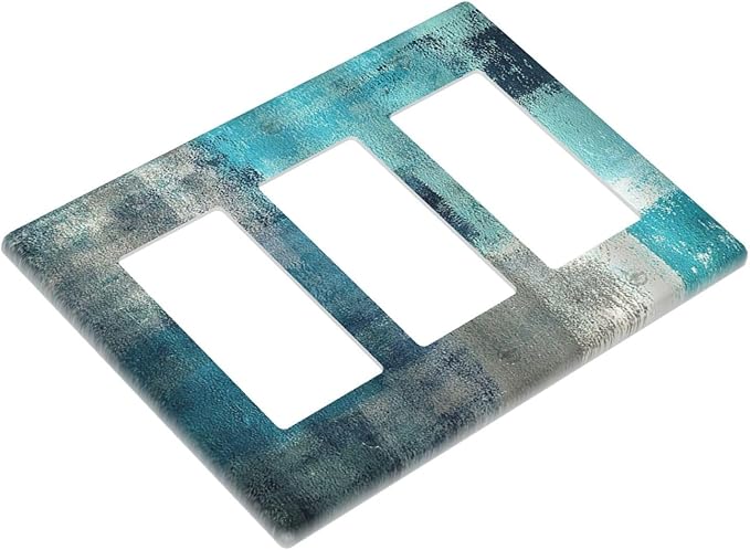 Light Switch Covers Teal Blue Modern Geometric Abstract Turquoise Green 3 Gang Rocker Electrical GFCI Decorative Triple Outlet Wall Plate Cover Switchplate for living Room Bedroom Decor