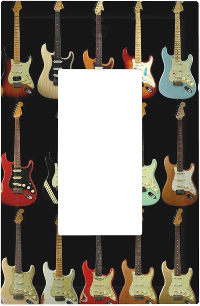 Vintage Electric Guitar Collection Single Rocker Switch Cover - 1-Gang Standard US Size Rock & Roll Guitar Light Switch Covers for Music Studio Decor
