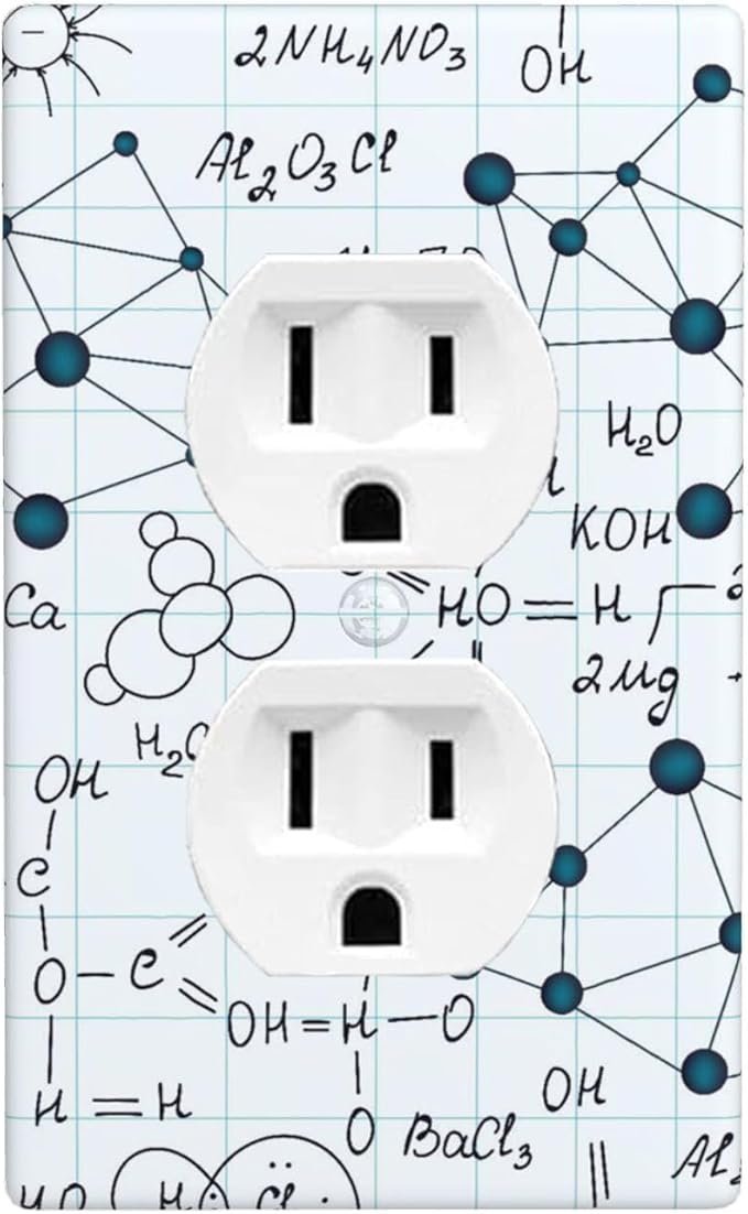 Chemical Formula 1-Gang Duplex Wall Plate, Light Blue Science Chemistry Outlet Cover for Classroom, Study Room, Office & Kids Room