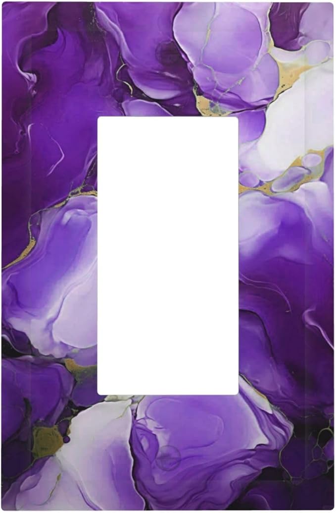 Decorative Outlet Covers Abstract Luxury Purple Gold Marble Textures 1 Gang Single Decora GFCI Device Light Switch Covers Plate 1 Rocker Wall Plate Jumbo Face Plate for Bedroom Decor