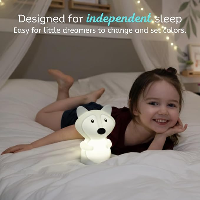 Lumipets Junior Fox Night Light, Soft Silicone Material, 8 Soothing Colors, Cordless, Easy Control, Portable