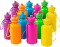 Fun Express Kids Water Bottles Bulk 12 Pack - BPA Free Plastic 18 oz Leak Proof Squeeze Bottles with Pop Top Lids & Straps | Perfect for School, Sports Teams, Birthday Parties & Fundraising Events
