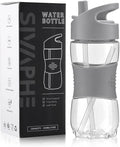 Sivaphe Clear Water Bottle with Straw 12 oz Portable Tritan Transparent Sports Drinking Bottle for School Girls Boys Grey