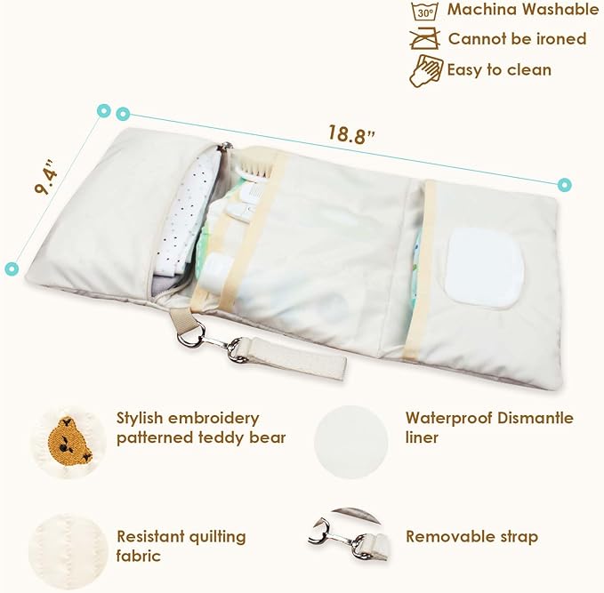MODAKIDS Baby Bag Organizer, Waterproof Mini Diaper Bag, Foldable Mom Travel Set, Diaper Organizer, with Gift for Baby Shower (Bear)