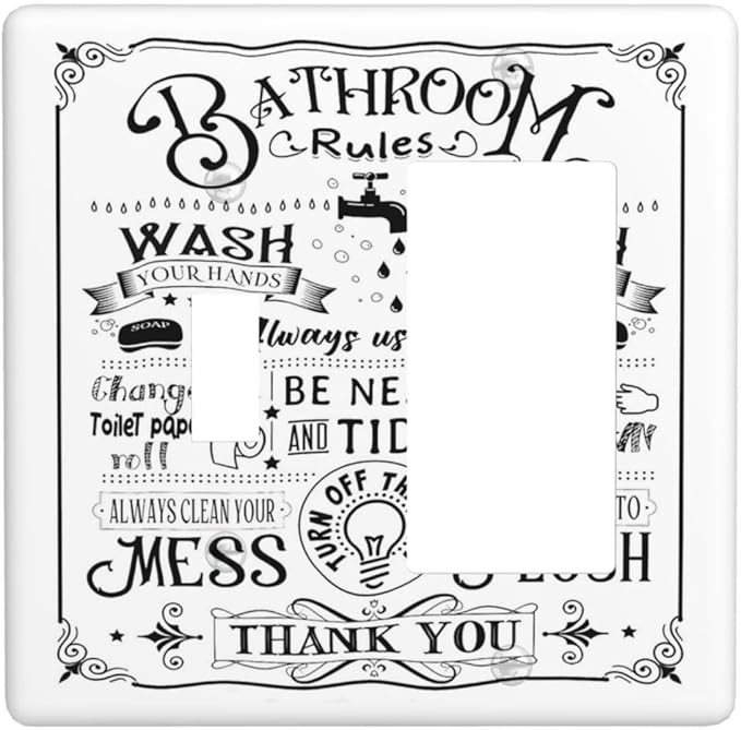 Bathroom Wash Inspirational Quote 2 Gang Single Toggle/Rocker Combination Light Switch Cover Decorative Wall Plate Cover Electrical Faceplate Art Decor