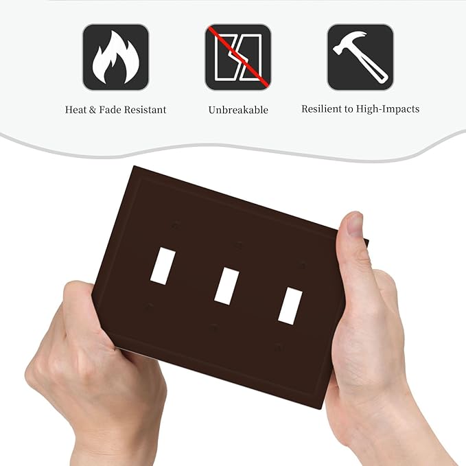 Coffee Brown 3 Gang Light Switch Plate Decorative Triple Toggle Wall Plate Cover Electrical Faceplate Switch Face Plate
