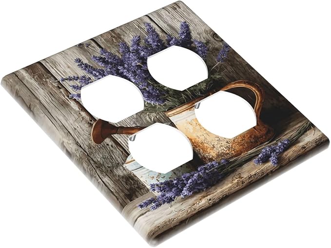 Rustic Flowers Lavender Purple Floral Oil Painting Outlet Covers 2 Gang Double Duplex Decorative Light Switch Covers Electrical Wallplates Socket Faceplate for Farmhouse Bedroom Decor