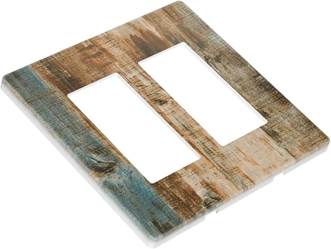 Brown Wood 2 Gang Double Rocker/Decor Light Switch Cover Decorative Outlet Wall Plate Electrical Faceplate Home Bedroom Art Panel Decor Screwless 4.7" x 4.6
