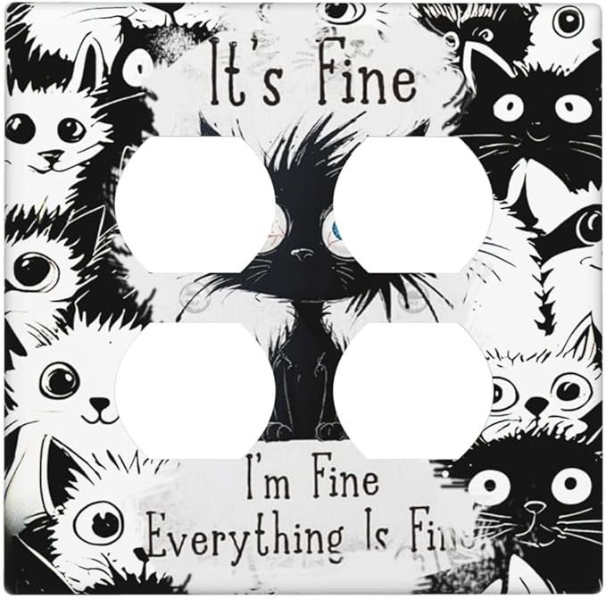 Funny Black Cat Inspirational Quotes Patterns Outlet Covers 2 Gang Double Duplex Decorative Light Switch Covers Electrical Wallplates Socket Faceplate for Kids Room Nursery Decor