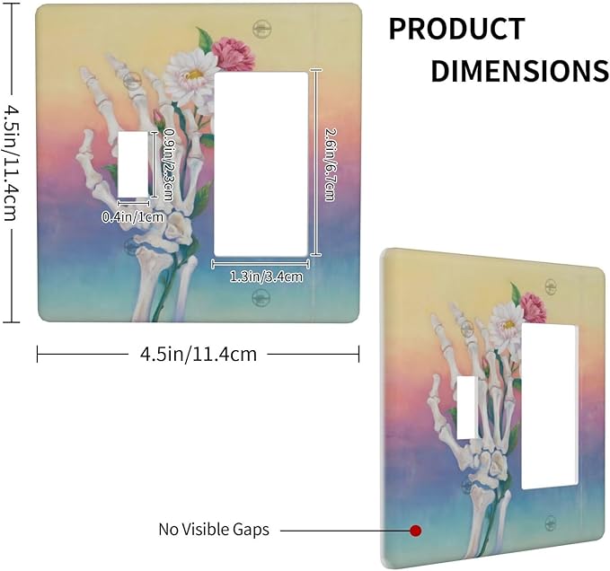 Skeleton Flower Single Toggle Rocker Combination Wall Plate Decorative 2 Gang Light Switch Covers Electrical Switchplate Home Decorate Faceplat for Bathroom Bedroom Kitchen Room 4.5 x 4.5 Inch