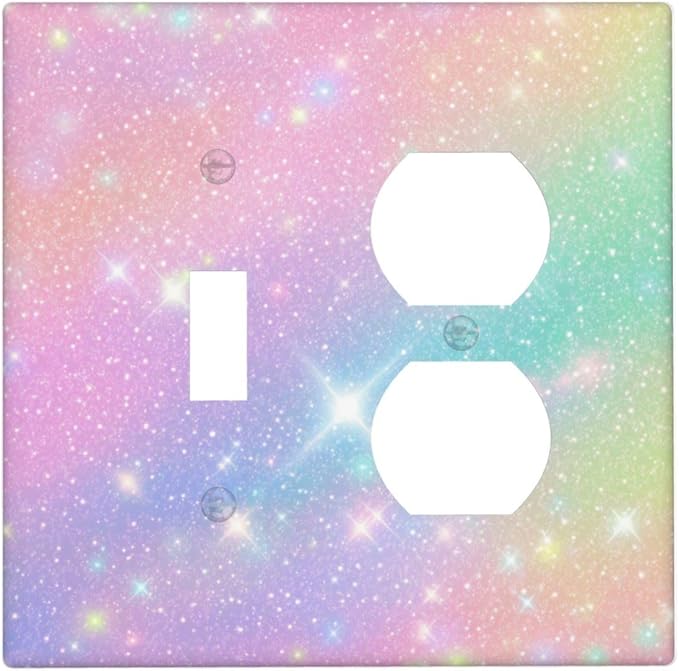 Decorative Light Switch Cover Plate Rainbow Shiny Gradient Colors 2 Gang Outlet Covers 1 Toggle 1 Duplex Wall Plate Decorate Electrical Switch Plate Covers for Kids Room Nursery Decor