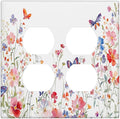 Colorful Flower Watercolor Floral Butterfly Bird Outlet Covers 2 Gang Double Duplex Decorative Light Switch Covers Electrical Wallplates Socket Faceplate for Bedroom Living Room Decor