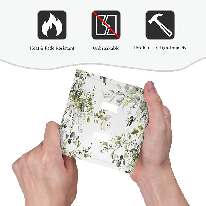 Eucalyptus Sage Green Leaf Plant Floral Decorative Switch Plates 2 Gang Double Toggle Outlet Light Switch Cover Wall Plate Electrical Faceplate for Bedroom Living Room Decor