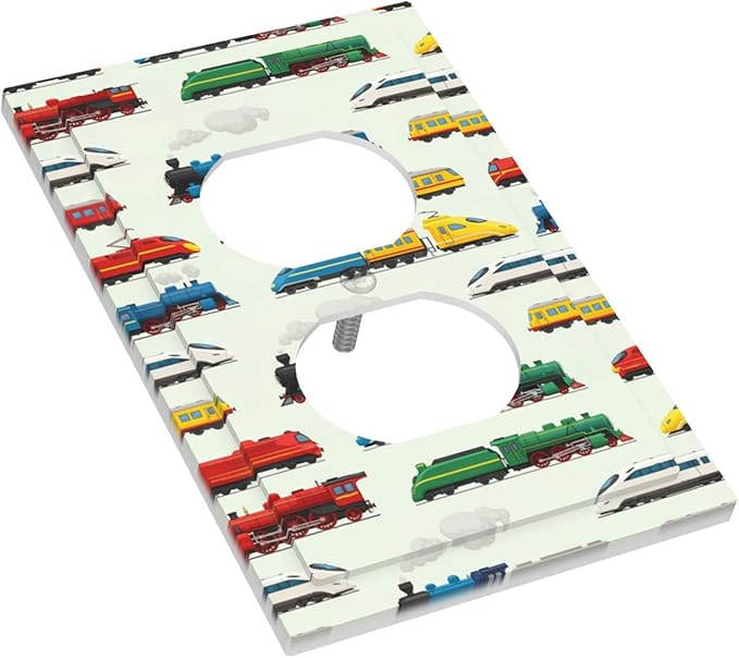 Vintage & Modern Trains Duplex Wall Plate - 1-Gang Standard US Size Colorful Locomotive Outlet Covers, Retro Steam & High-Speed for Boys Room